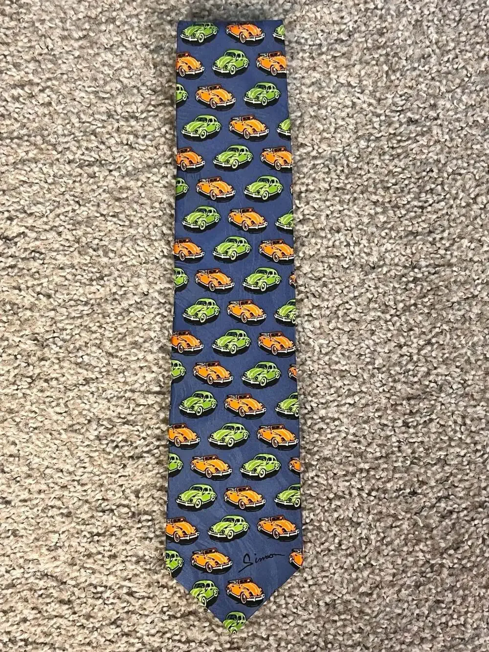 Volkswagen Repeat Silk Necktie Blue Beetle Car Print